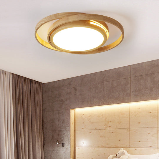 Nordic Beige Wooden Led Flush Ceiling Light - Stylish And Charming Bedroom Lighting Fixture