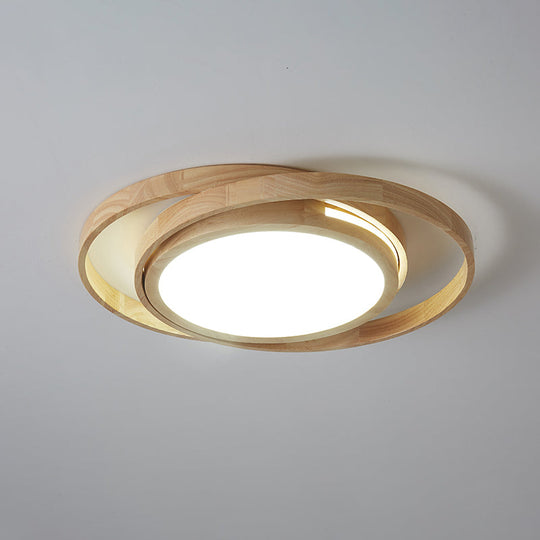 Wooden Ring LED Flush Mount Light - Nordic Style Beige Ceiling Lamp for Bedroom