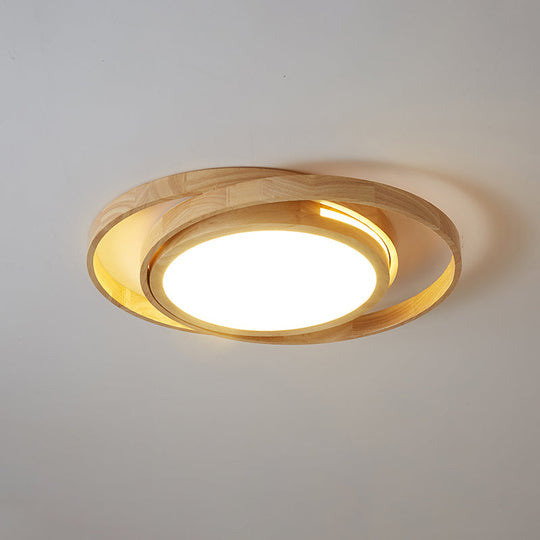 Wooden Ring LED Flush Mount Light - Nordic Style Beige Ceiling Lamp for Bedroom