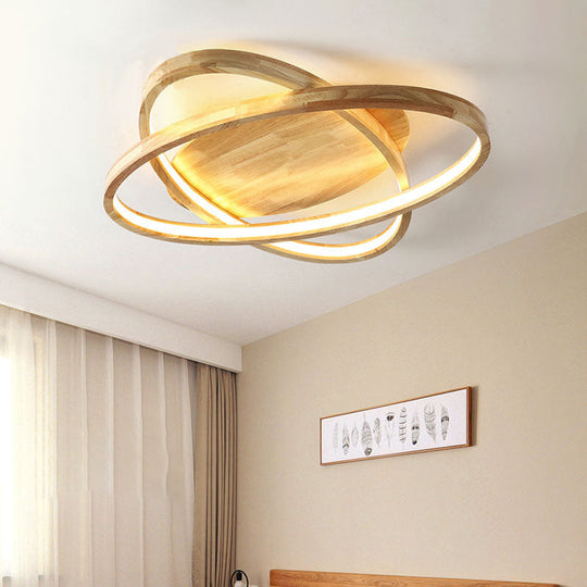 Contemporary Beige Wooden Led Flush Mount Ceiling Light - Perfect For Living Room Spaces! Wood /