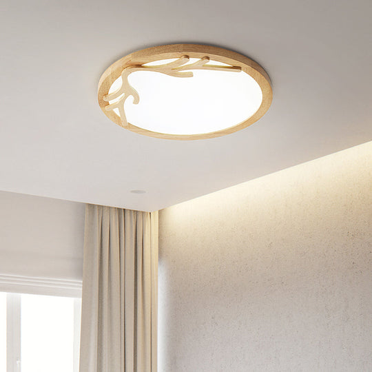 Plafonnier LED moderne en bois de cerf avec diffuseur en acrylique - Beige