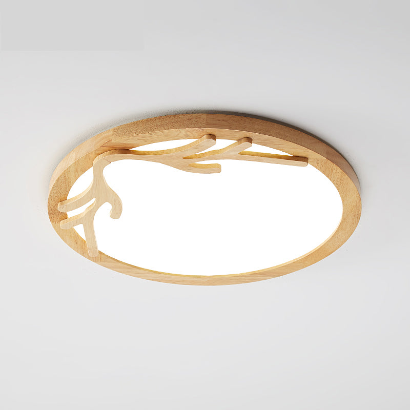 Plafonnier LED moderne en bois de cerf avec diffuseur en acrylique - Beige