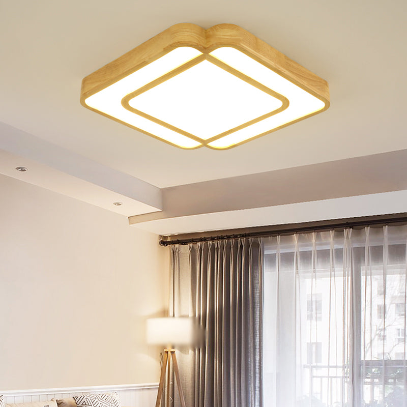 Wooden LED Flush Mount Lamp in Beige - Diamond Shape, Simple & Stylish