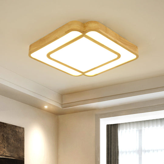 Wooden LED Flush Mount Lamp in Beige - Diamond Shape, Simple & Stylish