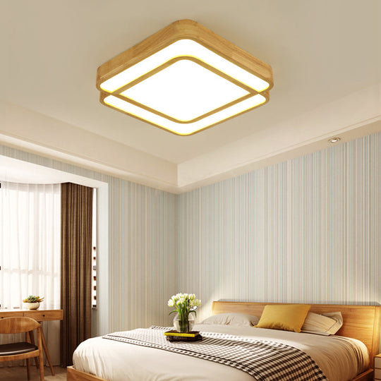 Wooden LED Flush Mount Lamp in Beige - Diamond Shape, Simple & Stylish