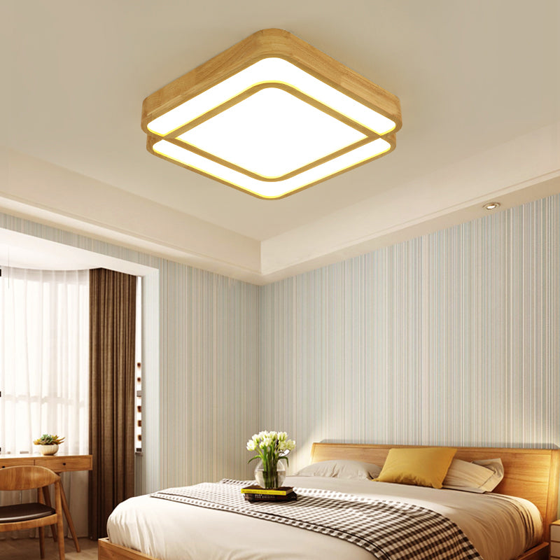 Wooden Led Flush Mount Lamp In Beige - Diamond Shape Simple & Stylish