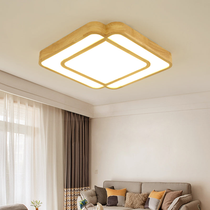 Wooden LED Flush Mount Lamp in Beige - Diamond Shape, Simple & Stylish