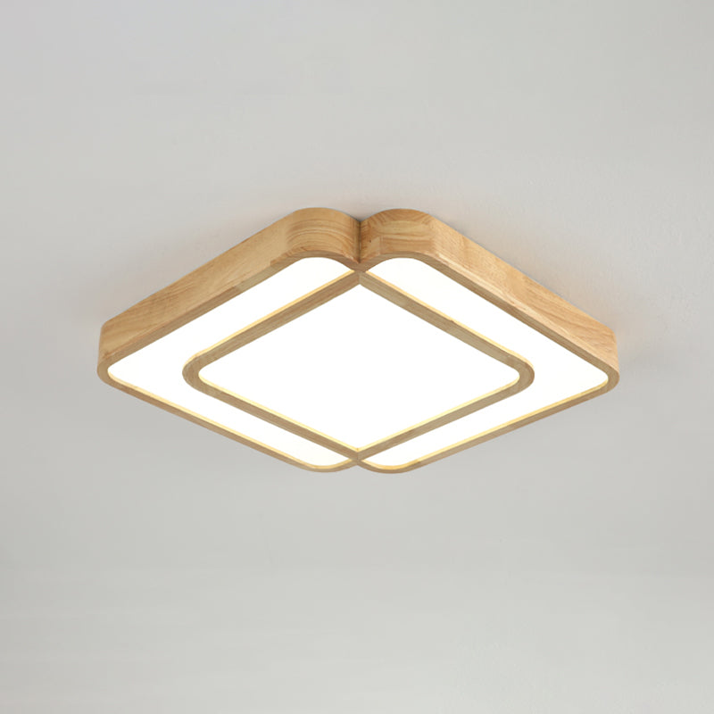 Wooden LED Flush Mount Lamp in Beige - Diamond Shape, Simple & Stylish