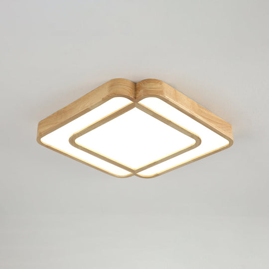 Wooden LED Flush Mount Lamp in Beige - Diamond Shape, Simple & Stylish