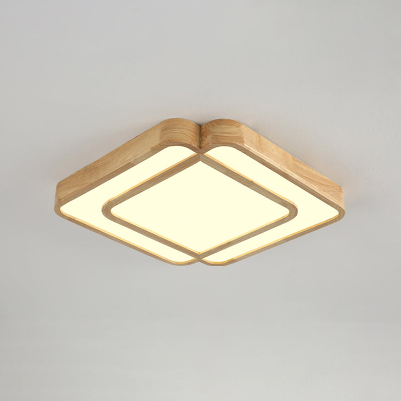 Wooden LED Flush Mount Lamp in Beige - Diamond Shape, Simple & Stylish