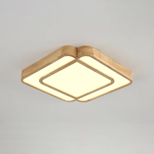 Wooden LED Flush Mount Lamp in Beige - Diamond Shape, Simple & Stylish