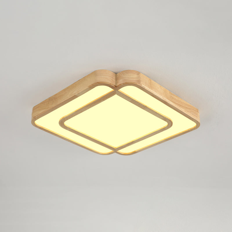 Wooden LED Flush Mount Lamp in Beige - Diamond Shape, Simple & Stylish