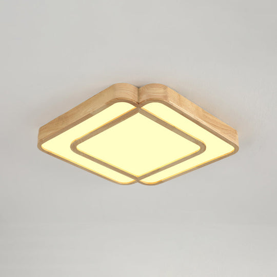 Wooden LED Flush Mount Lamp in Beige - Diamond Shape, Simple & Stylish