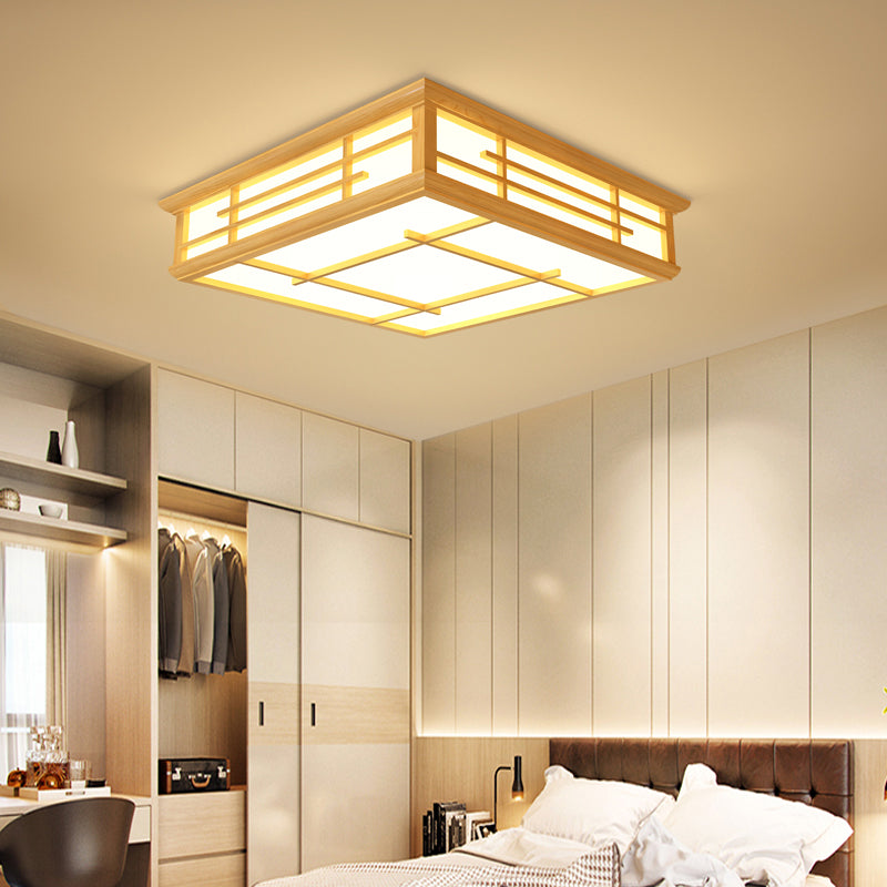 Modern Japanese Geometric Led Flush Ceiling Light With Acrylic Panels - Stylish Wood Mount Lighting