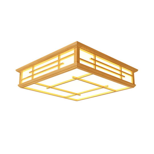 Modern Japanese Geometric Led Flush Ceiling Light With Acrylic Panels - Stylish Wood Mount Lighting