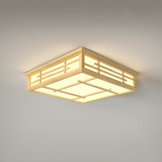 Modern Japanese Geometric Led Flush Ceiling Light With Acrylic Panels - Stylish Wood Mount Lighting