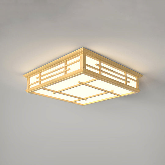 Modern Japanese Geometric Led Flush Ceiling Light With Acrylic Panels - Stylish Wood Mount Lighting