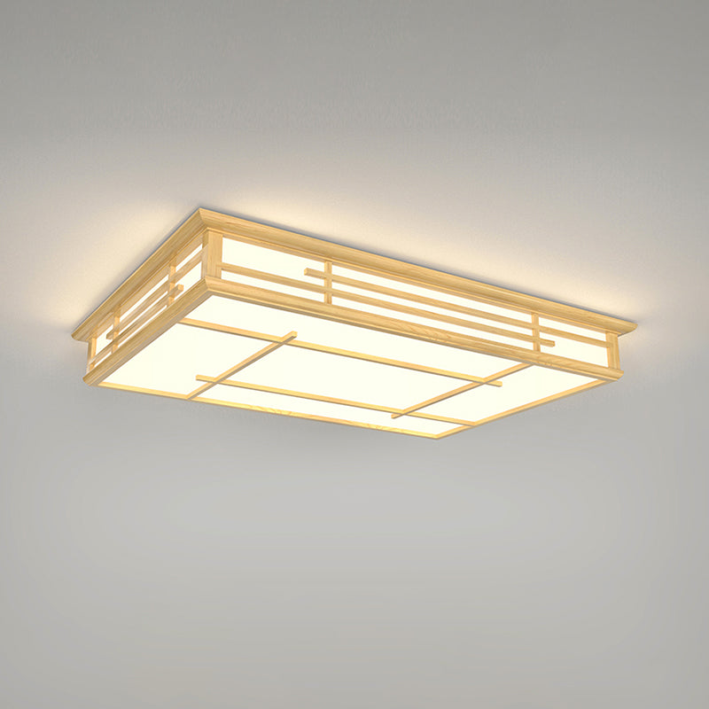 Modern Japanese Geometric Led Flush Ceiling Light With Acrylic Panels - Stylish Wood Mount Lighting