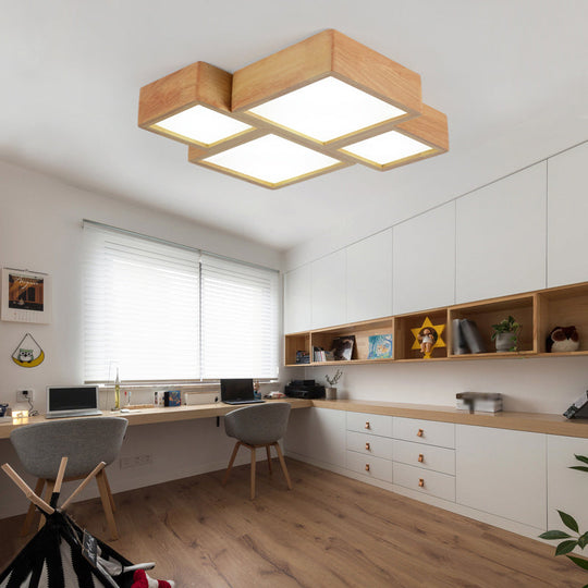 LED Nordic Wooden Flush Mount Ceiling Light in Beige