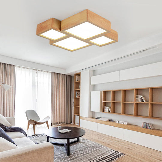 LED Nordic Wooden Flush Mount Ceiling Light in Beige