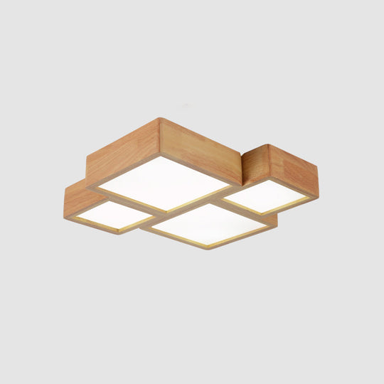 LED Nordic Wooden Flush Mount Ceiling Light in Beige