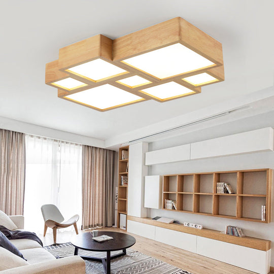 LED Nordic Wooden Flush Mount Ceiling Light in Beige