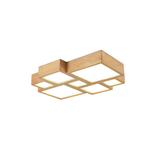 LED Nordic Wooden Flush Mount Ceiling Light in Beige