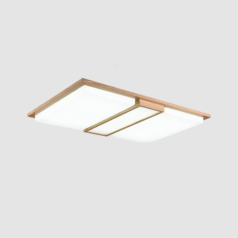 Minimalist Beige Led Flush Mount Ceiling Light With Spliced Wooden Rectangles For Living Room