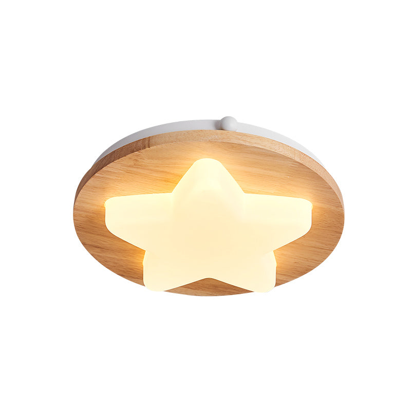 Modern Geometric Wooden Led Bedroom Flush Ceiling Light With Beige Acrylic Shade