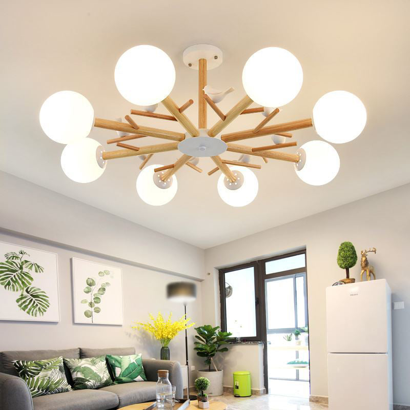 Modern Wooden Led Branch Chandelier Light - Beige Living Room Ceiling Pendant