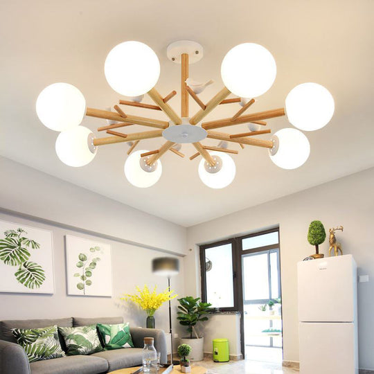 Modern Wooden Led Branch Chandelier Light - Beige Living Room Ceiling Pendant