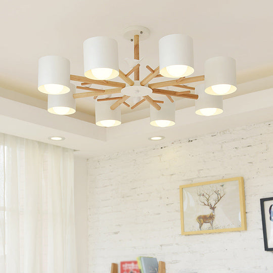 Modern Wooden LED Branch Chandelier Light - Beige Hanging Ceiling Light for Living Room