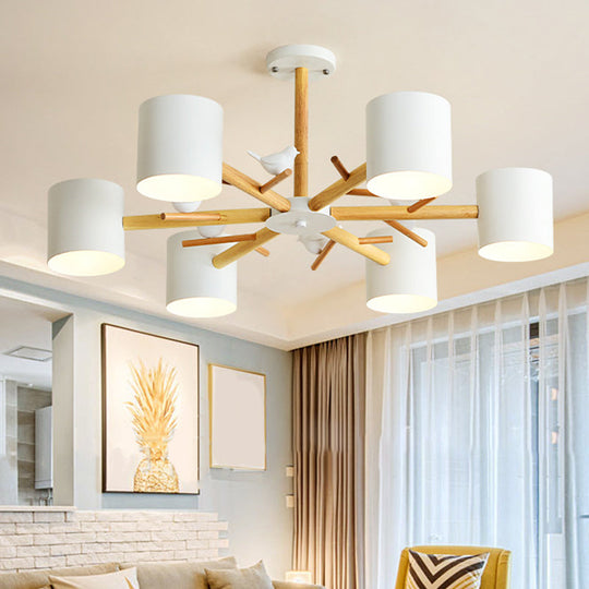 Modern Wooden LED Branch Chandelier Light - Beige Hanging Ceiling Light for Living Room