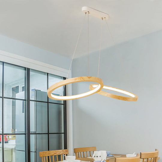 Modern LED Wooden Ring Chandelier Light - Beige, for Dining Room