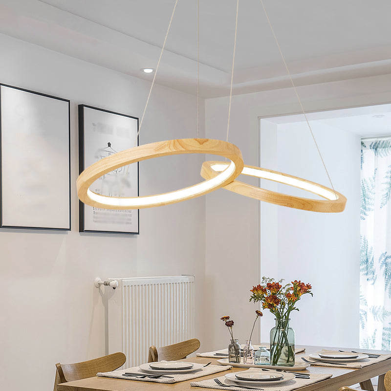 Modern Led Wooden Chandelier Light - Ring Shaped Beige Ceiling For Dining Room