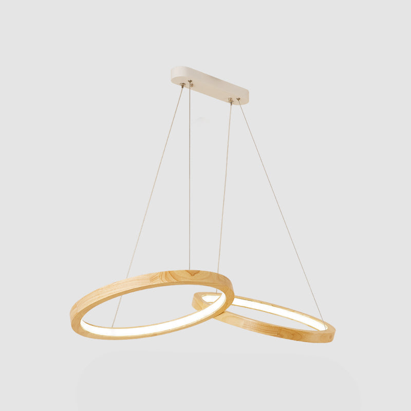 Modern LED Wooden Ring Chandelier Light - Beige, for Dining Room