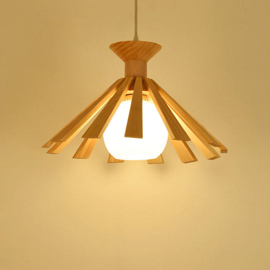 Contemporary Wood Pendant Ceiling Light With Cream Glass Shade - Perfect For Dining Rooms