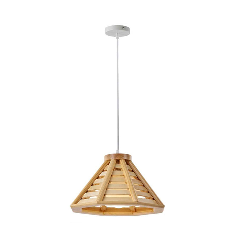 Contemporary Wooden Pendant Ceiling Light with Cream Glass Shade - Single-Bulb Dining Room Hanging Light