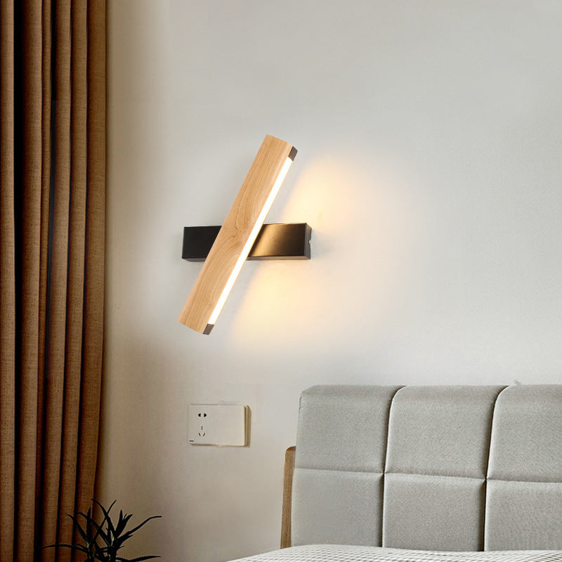 Modern Wooden Rotatable Led Bedroom Sconce Light Fixture