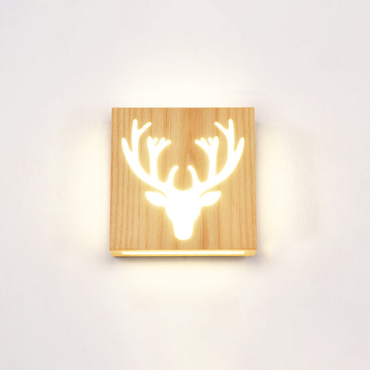 Led Wooden Wall Sconce: Contemporary Square Cutout Living Room Light