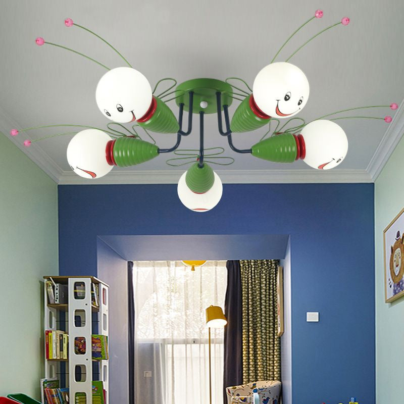 Green Bee Metal Semi-Flush Ceiling Lamp for Hallway/Bedroom