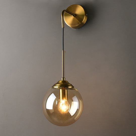 Modern 1-Head Globe Wall Light In Gold - Perfect For Bedrooms / Amber