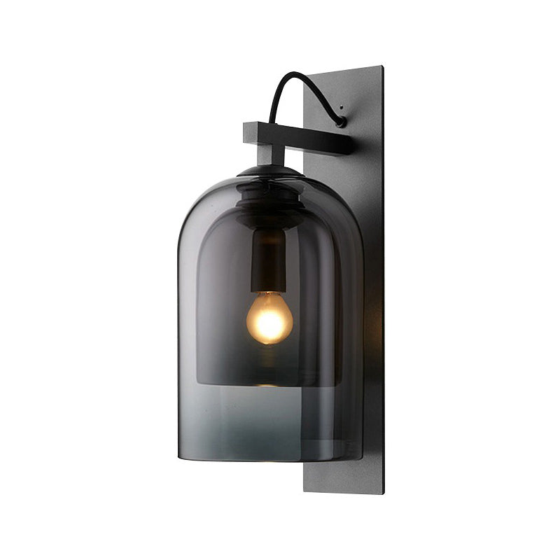 Modern Smoke Grey Glass Dual Bell Wall Lamp With Black Sconce Lighting - 1 Bulb