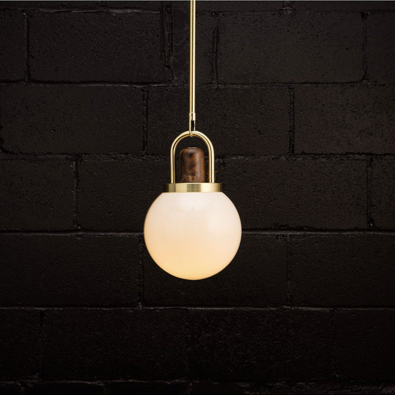 Opal Glass Orb Suspension Lamp - 1-Light Modernist Hanging Ceiling Light In Gold Perfect For Dining