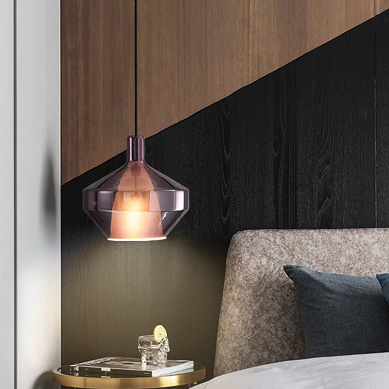 Modern Pendulum Light With Geometry Glass Shade: Perfect For Dining Room Purple