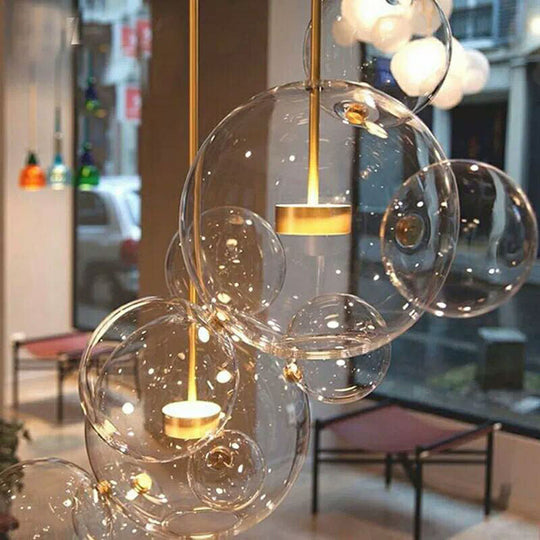 Minimalist Brass Bubble Pendant Light With Clear Glass - 5 Heads Ceiling Lamp