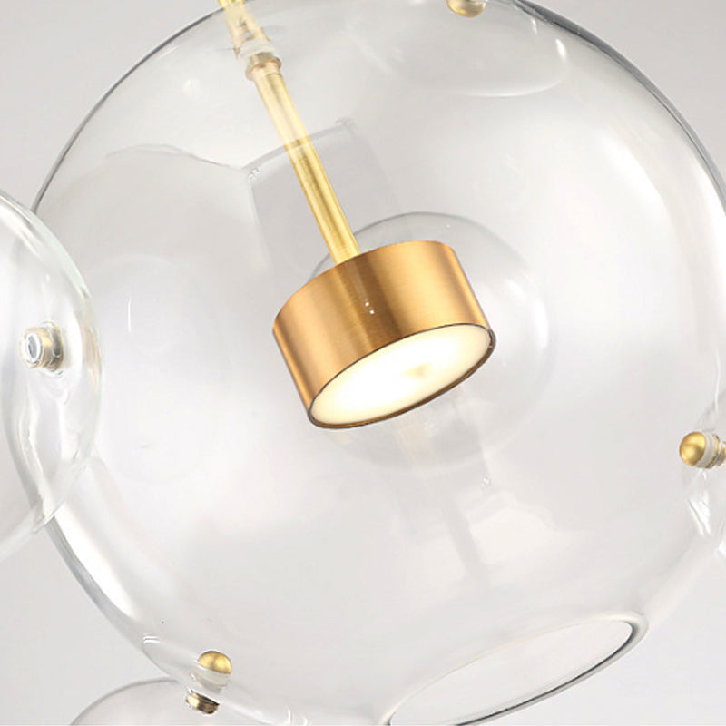 Minimal Brass Bubble Pendant Light with 5 Clear Glass Heads