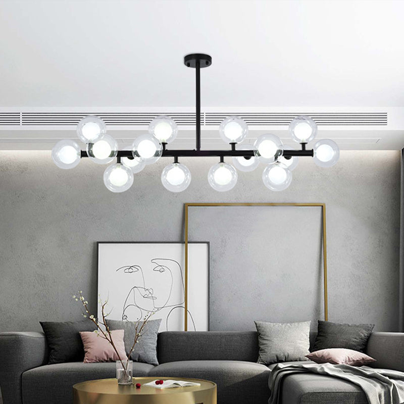 Contemporary Clear And Frosted Glass Orb Island Lamp - 16-Head Hanging Ceiling Light For Living Room