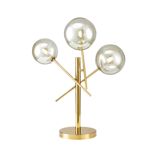 Modern Silver Glass Nightstand Lamp With Rotatable Gold Heads - Perfect For Bedroom Lighting