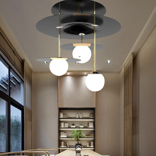 Sleek Metal Semi Flush Light with 3-Head Design: Modern Black Ceiling Lighting featuring Opal Glass Shade